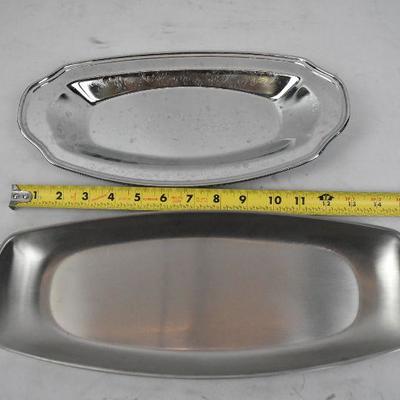 4 pc Misc Kitchen: Thermo Bottle, 2 metal Serving Trays, 1 Loaf Pan