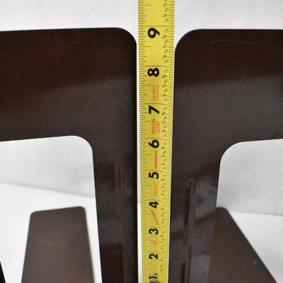 5 pc Painted Metal Bookends: 2 larger dark brown, 3 smaller tan