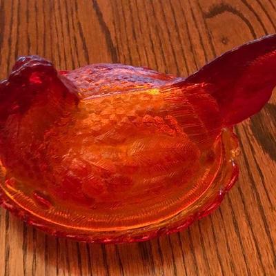Lot of Three Covered Glass Chickens