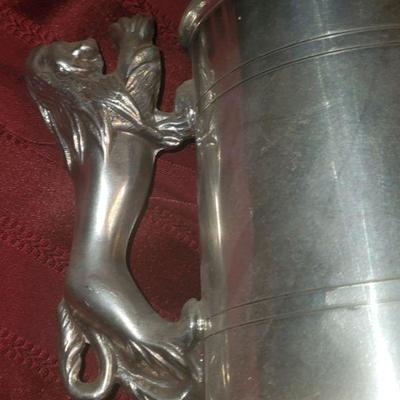 Vintage 1984  5" English Pewter Glass Bottom Tankard Stein w Lion Handle