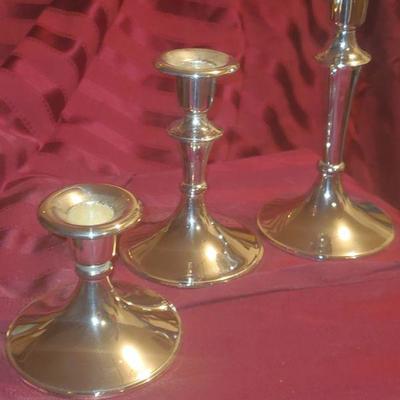 3 Silver tone candle sticks