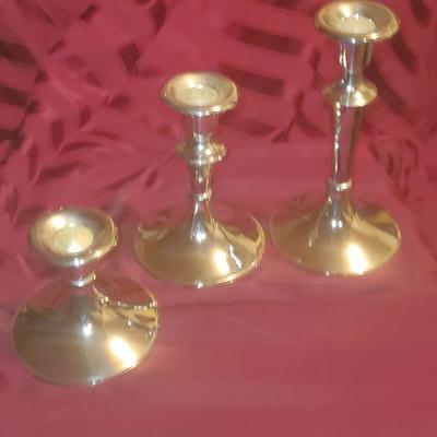 3 Silver tone candle sticks