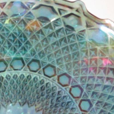 Lot 15 - Carnival Glass Blue Iridescent Dish Diamond Cut