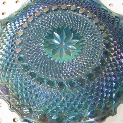 Lot 15 - Carnival Glass Blue Iridescent Dish Diamond Cut