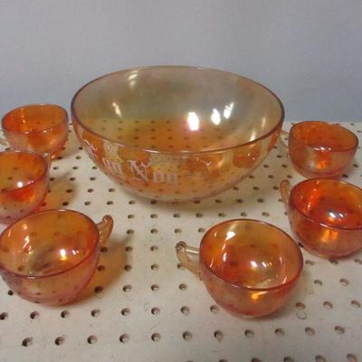 Lot 16 - Carnival Glass Egg Nog Set With 6 Cups/Mugs