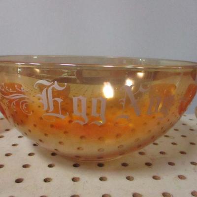 Lot 16 - Carnival Glass Egg Nog Set With 6 Cups/Mugs