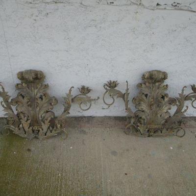 Lot 29 - Set of Large Metal Rococo Vintage Wall Candle Holders 29 1/2" x 19"