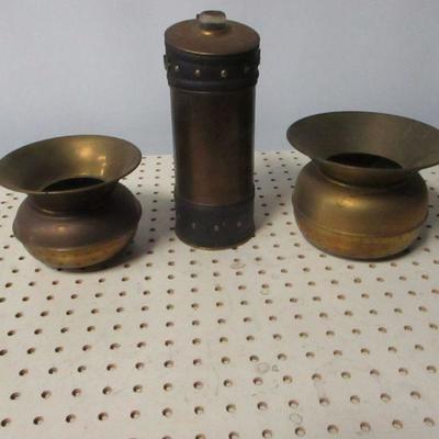 Lot 52 - Copper Spittoons & Liquor Decanter Brass Glass Bar Music Box Golf Bag