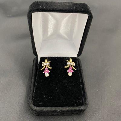 .26. Vintage Fleur de Lis Ruby & Diamond Earrings