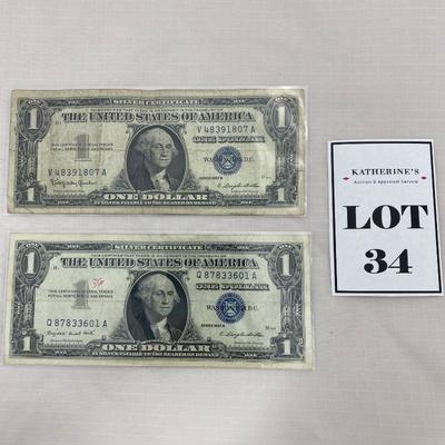 .34. Two 1957 Silver Certificates
