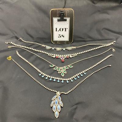 .58. Five Vintage Colored Rhinestone Necklaces