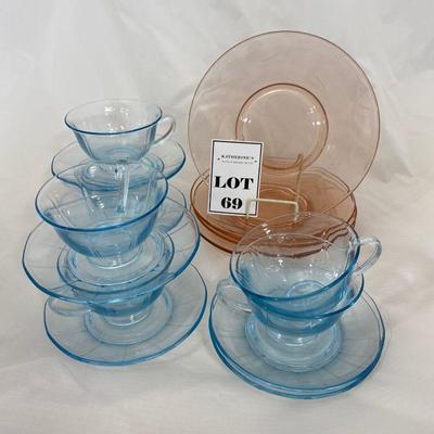 .69. Blue and Amber Depression Glass