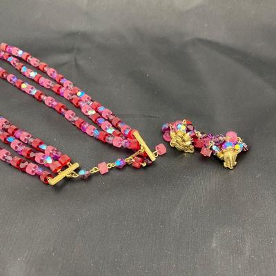 .77. Aurora Borealis Beaded Necklace & Earrings
