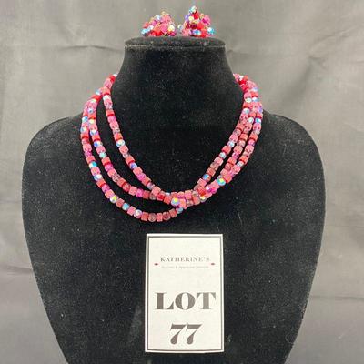 .77. Aurora Borealis Beaded Necklace & Earrings