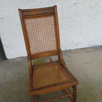 Lot 63 - Nice Antique Walnut and Cane Back and Seat Wooden Rocking Chair
