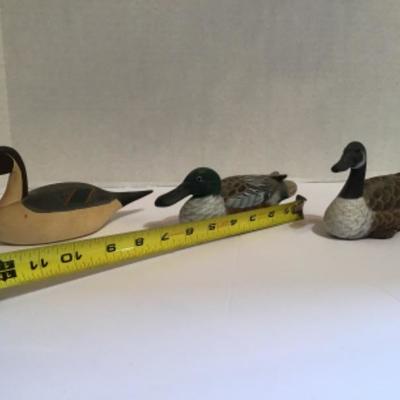 162  Lot of 3 Small Decoys and One Large Decoy Signed  by Capt. Jen Urie 