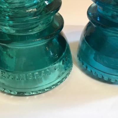 165: Lot of Vintage Teal and Clear Glass Bottles and Insulators 