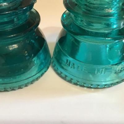 165: Lot of Vintage Teal and Clear Glass Bottles and Insulators 