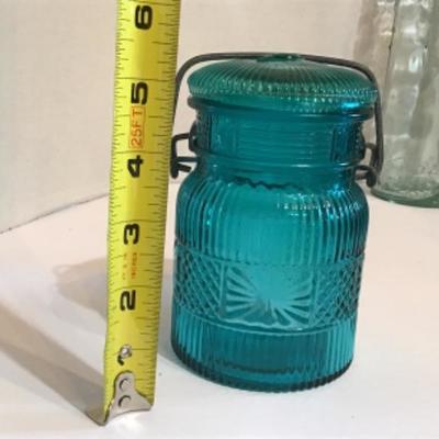165: Lot of Vintage Teal and Clear Glass Bottles and Insulators 