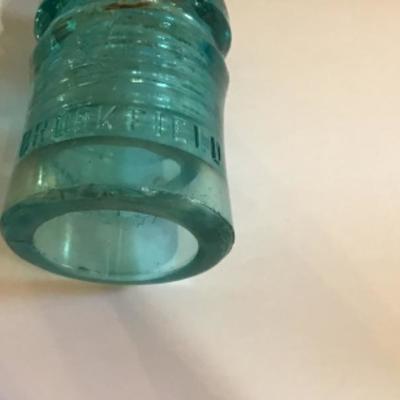 165: Lot of Vintage Teal and Clear Glass Bottles and Insulators 