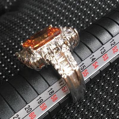 Sterling Silver Ring Size 8 Square Amber Center Stone Lot #4