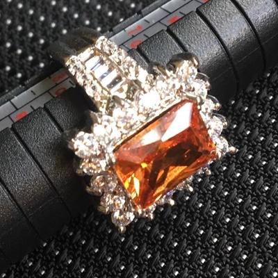 Sterling Silver Ring Size 8 Square Amber Center Stone Lot #4