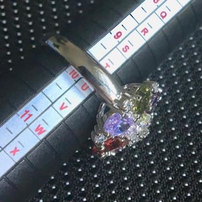 Sterling Silver Ring Size 9.5 with Multi Colored Round Stones Lot #9