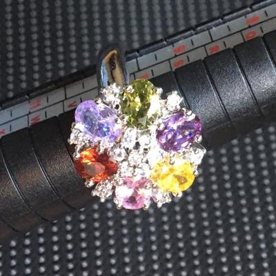 Sterling Silver Ring Size 9.5 with Multi Colored Round Stones Lot #9