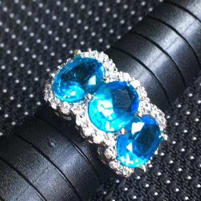 Sterling Silver Ring Size 9 With Blue Oval Stones Lot #10
