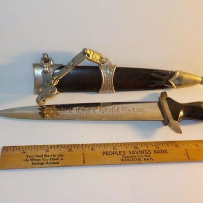 " German WW 2 Military dagger reproduction 14 in. full size,"