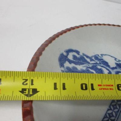 Lot 3 - Vintage Blue & White with Pearl Rim Porcelain Asian Plate 12"