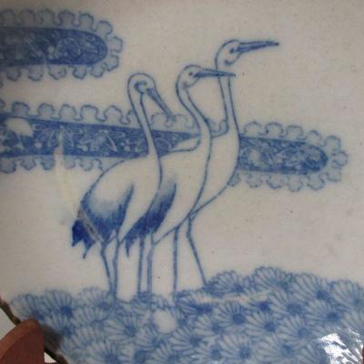 Lot 6 -Vintage Set of  Blue & White Porcelain Plates With Scallop Edge Blossom and Herons 7" Each