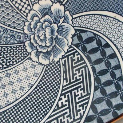 Lot 10 - Vintage Blue & White Porcelain Asian Plate Blossom with Spiral Design 15"