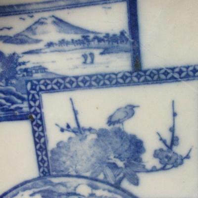 Lot 14 -  Vintage Blue and White Porcelain Plate 3 Panel Scalloped Edge 10"