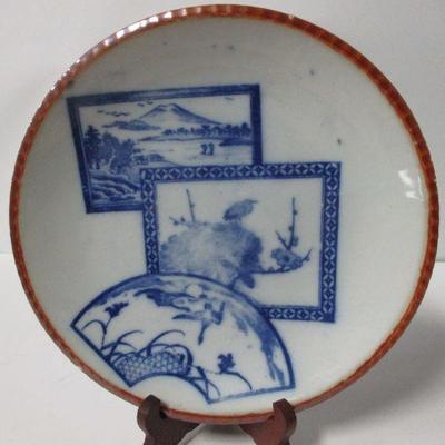 Lot 15 -  Vintage Blue and White Porcelain Plate 3 Panel Scalloped Edge 10" Choice #2