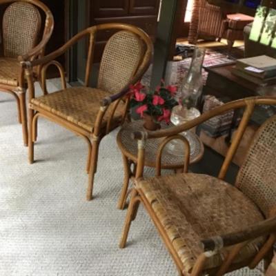 237  3 Bamboo Chairs, a Bamboo Table, Oil Lamp