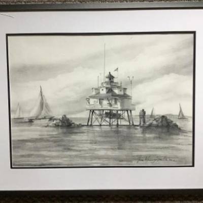 282 Original Pencil Sketch â€œThomas Point Lighthouseâ€by Jean Ranney Smith 