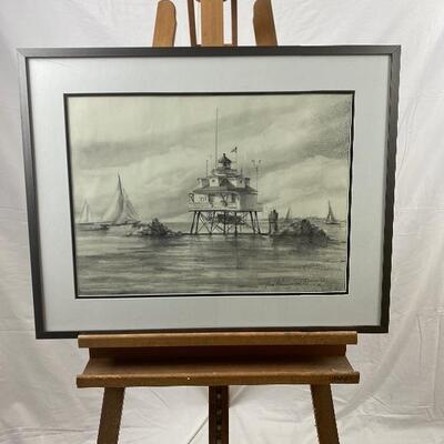 282 Original Pencil Sketch â€œThomas Point Lighthouseâ€by Jean Ranney Smith 