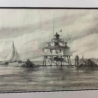 282 Original Pencil Sketch â€œThomas Point Lighthouseâ€by Jean Ranney Smith 