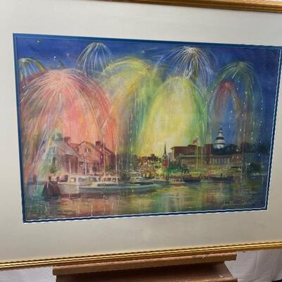 288 Original Watercolor â€œFireworks over the Docksâ€ by Jean Ranney Smith 