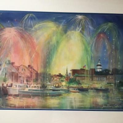 288 Original Watercolor â€œFireworks over the Docksâ€ by Jean Ranney Smith 
