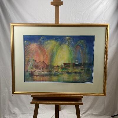 288 Original Watercolor â€œFireworks over the Docksâ€ by Jean Ranney Smith 