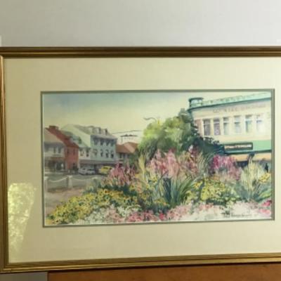 344 Framed Original Watercolor "Downtown Flowers"  by Jean Ranney Smith â€˜97