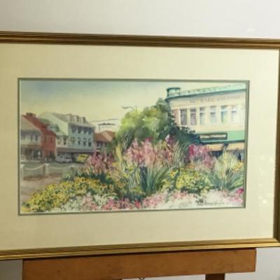 344 Framed Original Watercolor "Downtown Flowers"  by Jean Ranney Smith â€˜97