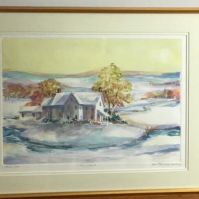347 Framed Signed Monotype "Riverside" by Jean Ranney Smith â€˜04