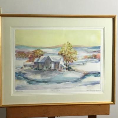 347 Framed Signed Monotype "Riverside" by Jean Ranney Smith â€˜04