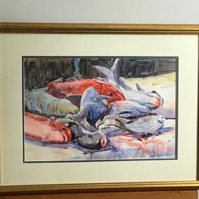 349  Signed Monotype"Catch of the Day" by Jean Ranney Smith 