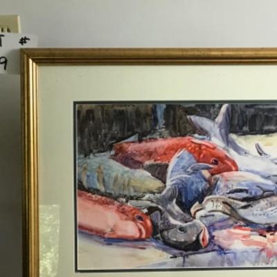 349  Signed Monotype"Catch of the Day" by Jean Ranney Smith 