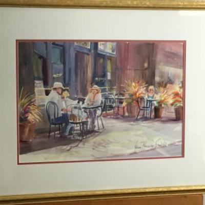 351 Framed Original Watercolor "Lunch Outside" by Jean Ranney Smith