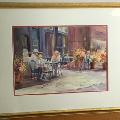 351 Framed Original Watercolor "Lunch Outside" by Jean Ranney Smith